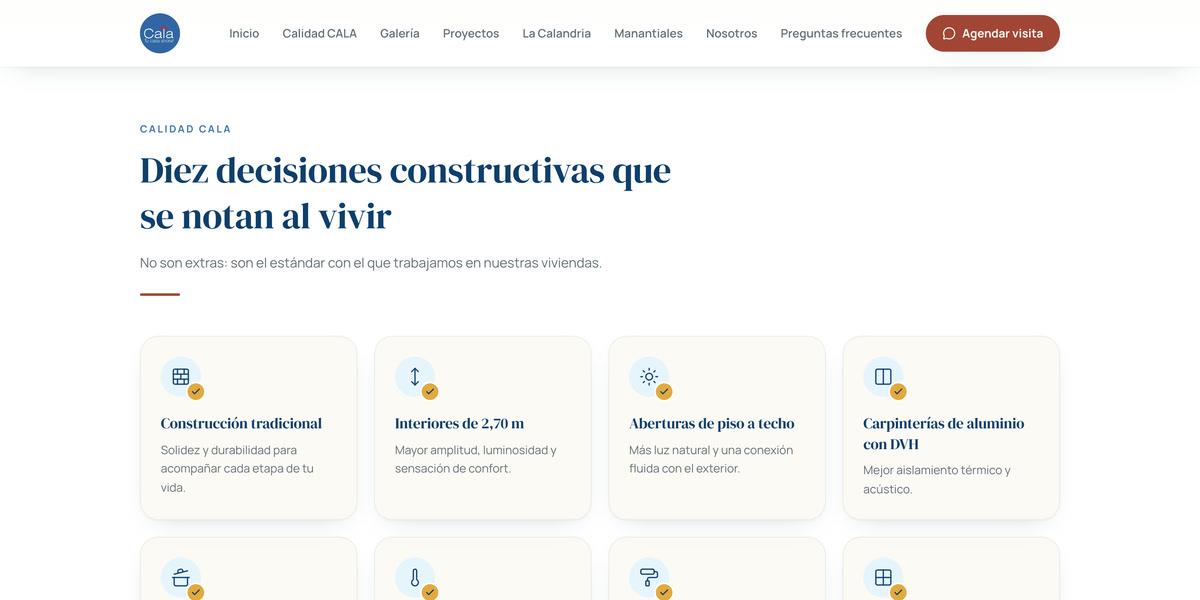 Sección Calidad CALA con diez decisiones constructivas