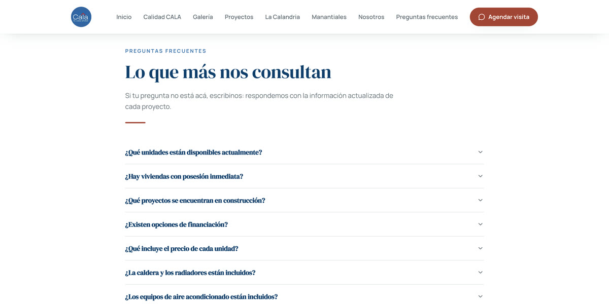 Preguntas frecuentes de la web de CALA