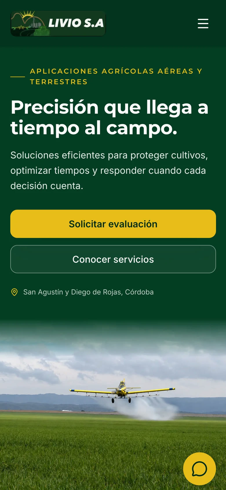 Portada de la web de Livio S.A. en el celular, con el botón Solicitar evaluación